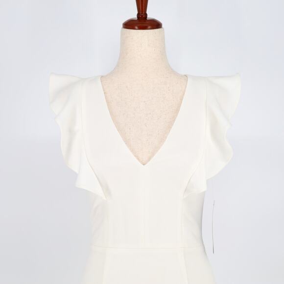 French Connection Women White Whisper Cocktail Ruffled V-Neck Mini Dress Size 2 - Picture 4 of 7